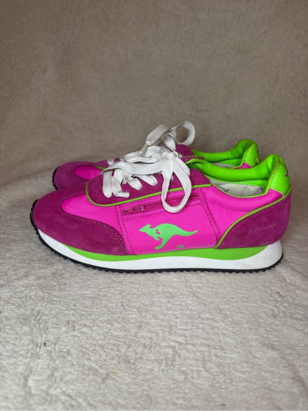 Vintage KangaROOS Neon Pink Green Retro Running Sneakers Size 8 - Picture 3 of 8